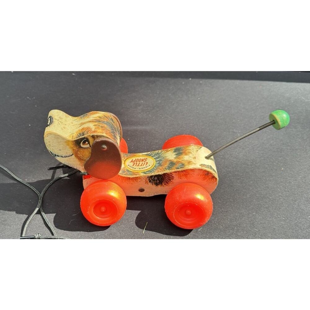 Fisher-Price Little Snoopy Wooden Dog Pull Toy Wobbles 1965 USA